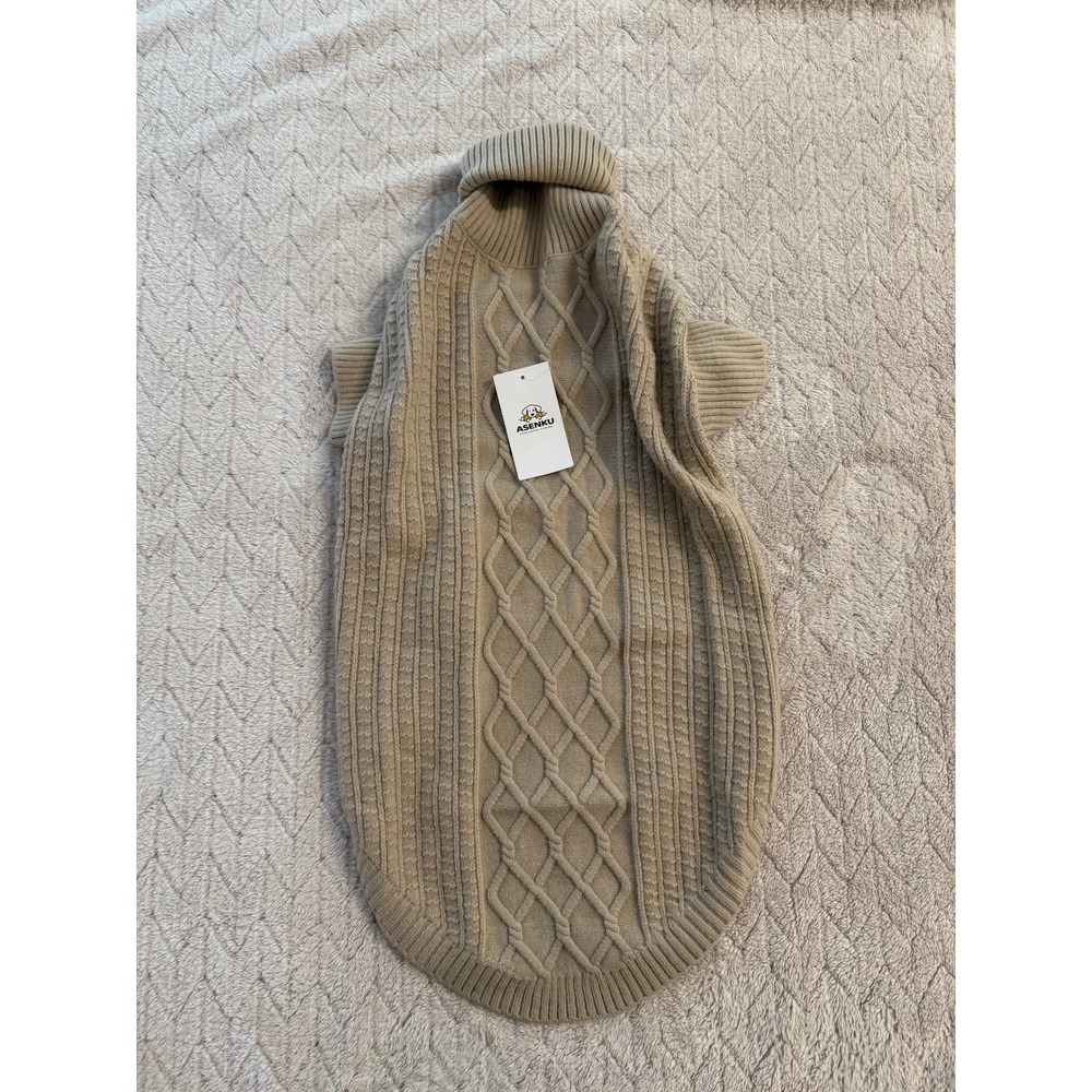 Asenku Dog Sweater Tan Cable Knit Turtleneck Pet Apparel Size 2XL NEW